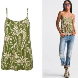 CAbi Balcony Cami- Olive and Cream Leaf Print